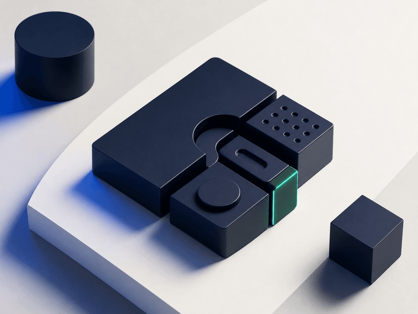 Modular dark forms representing a custom digital product system